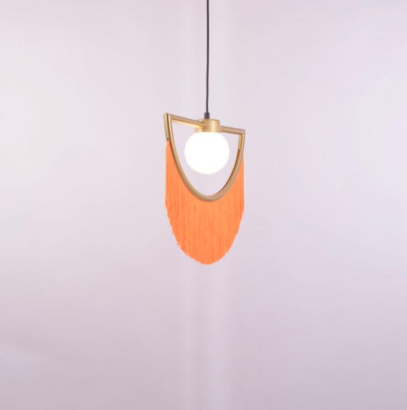 Solara Pendelleuchte Stoff Fransen Globus Retro Boho-Letslighting
