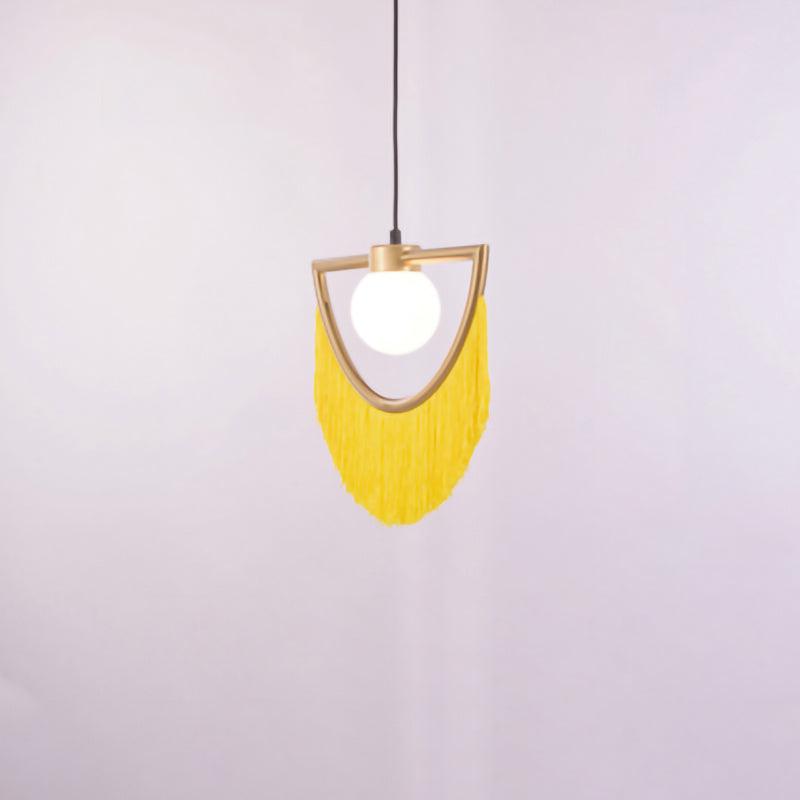 Solara Pendelleuchte Stoff Fransen Globus Retro Boho-Letslighting