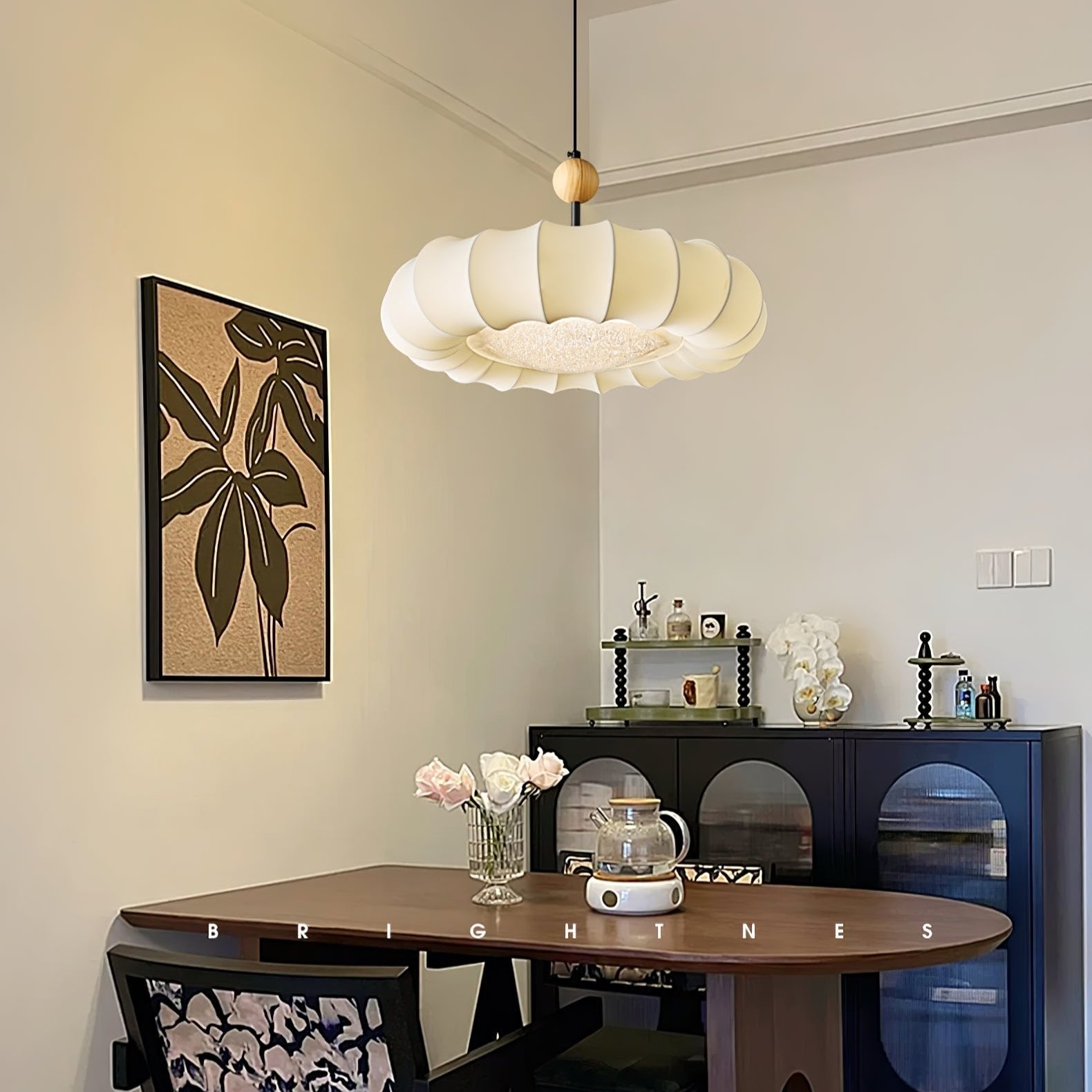 Lyvina Traditionell Natur Schleier Holz Stoff Pendelleuchte Leuchte-Letslighting