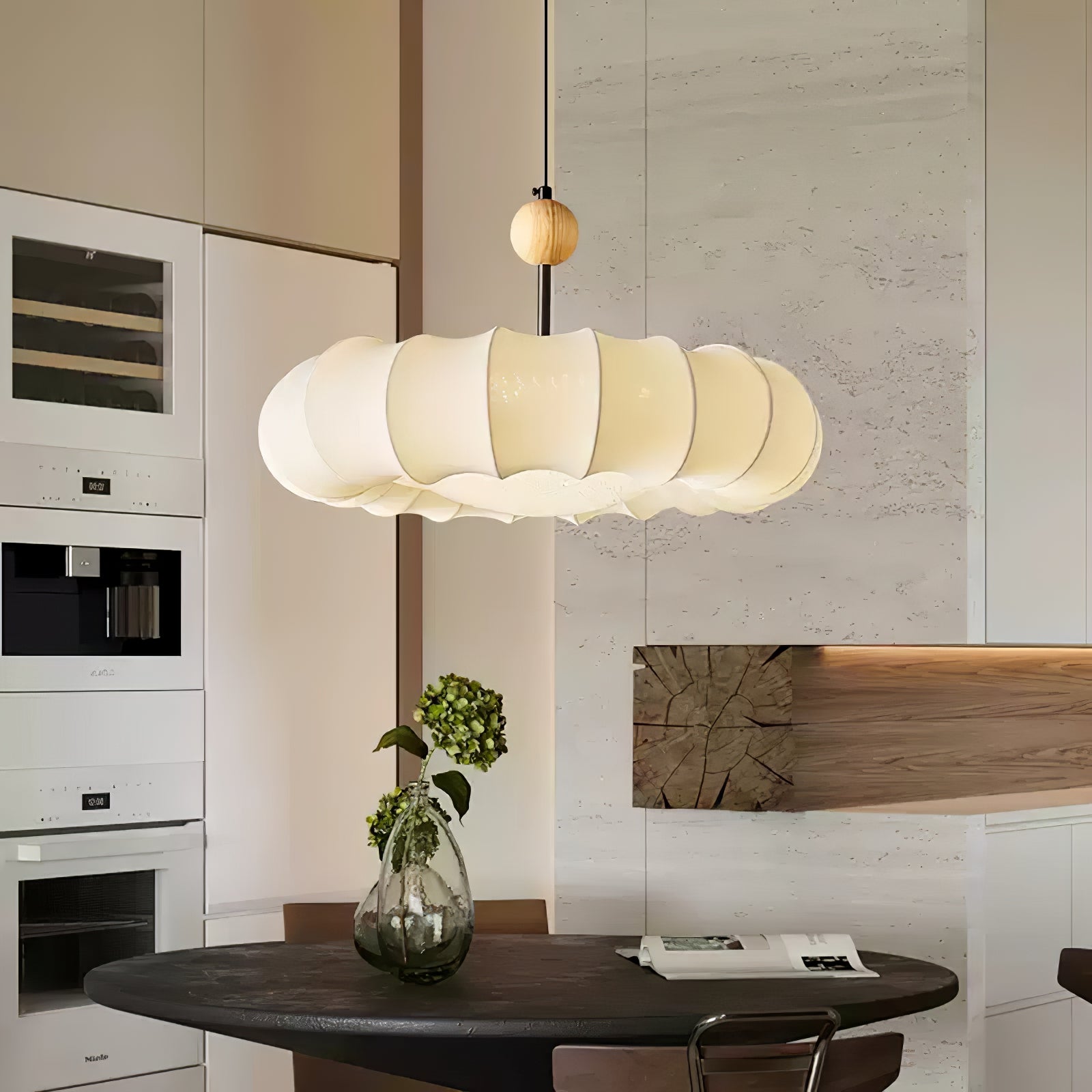 Lyvina Traditionell Natur Schleier Holz Stoff Pendelleuchte Leuchte-Letslighting