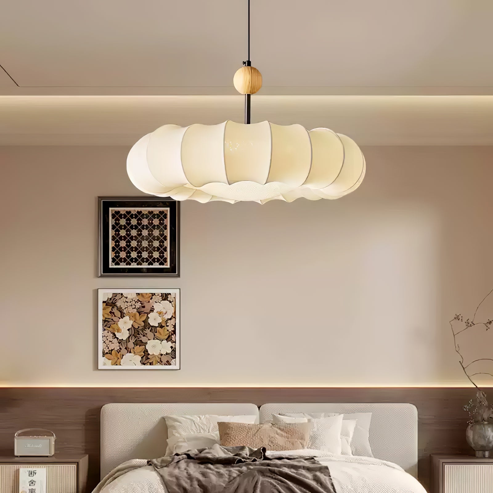Lyvina Traditionell Natur Schleier Holz Stoff Pendelleuchte Leuchte-Letslighting