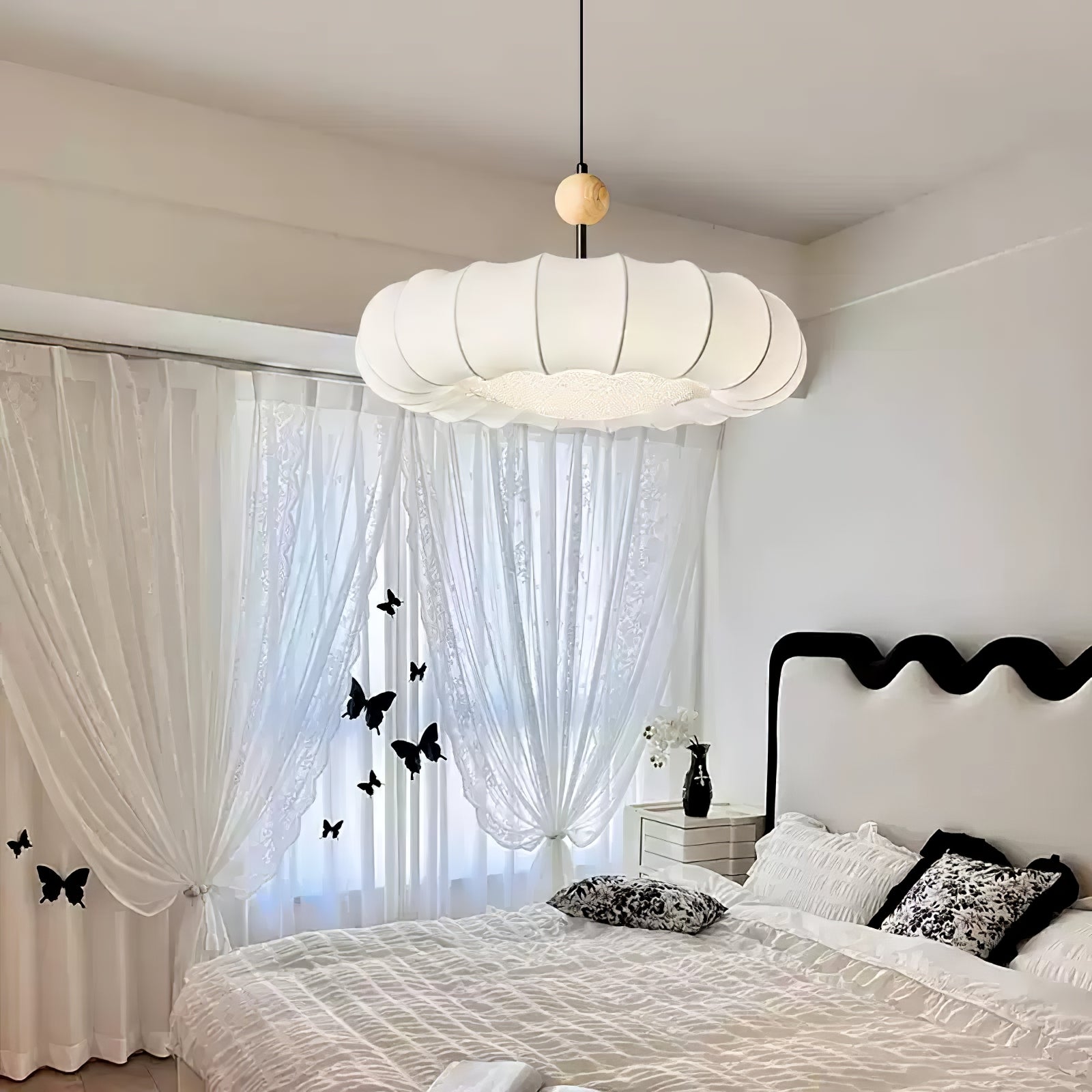 Lyvina Traditionell Natur Schleier Holz Stoff Pendelleuchte Leuchte-Letslighting