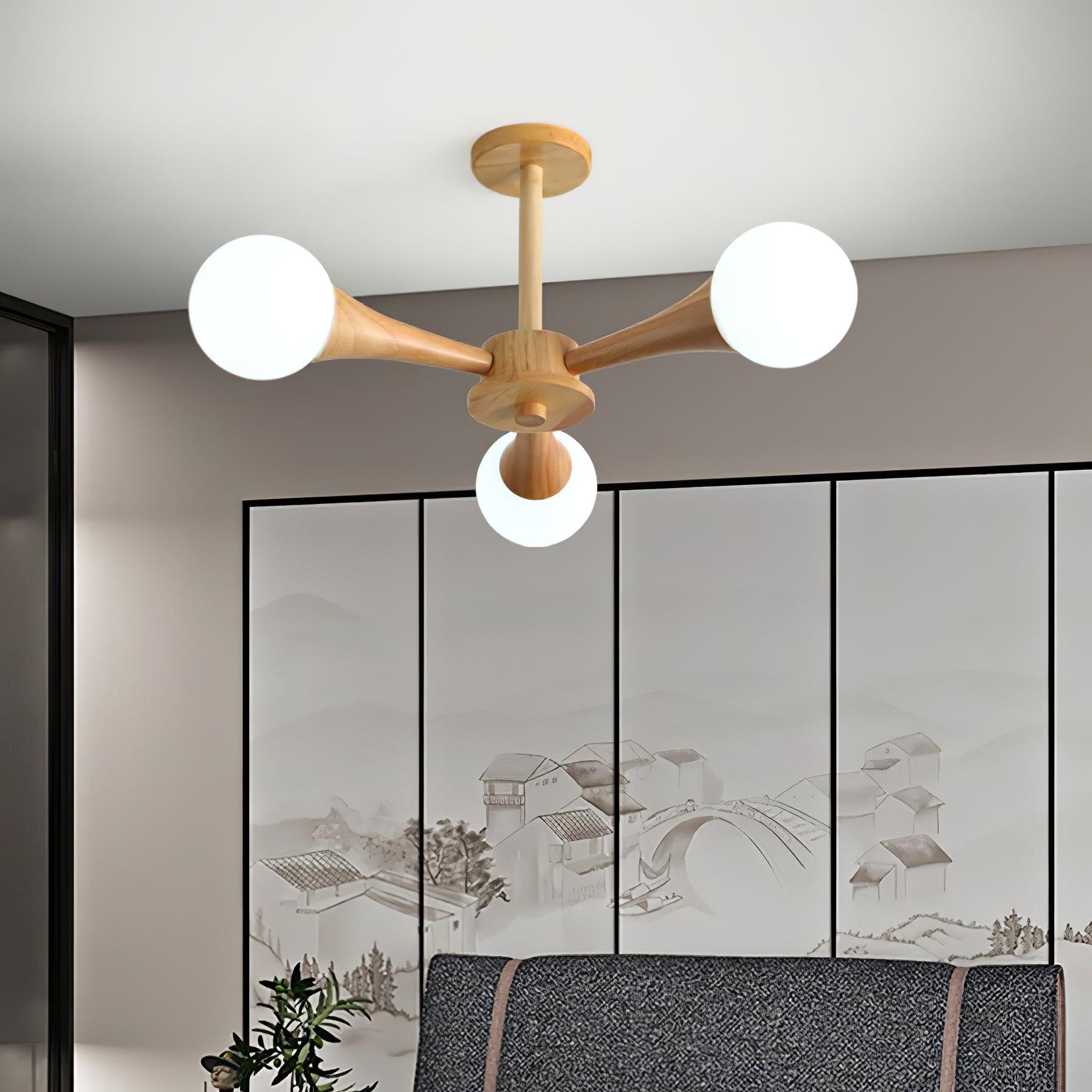 Lustra Kronleuchter Holz Globus Retro-Letslighting