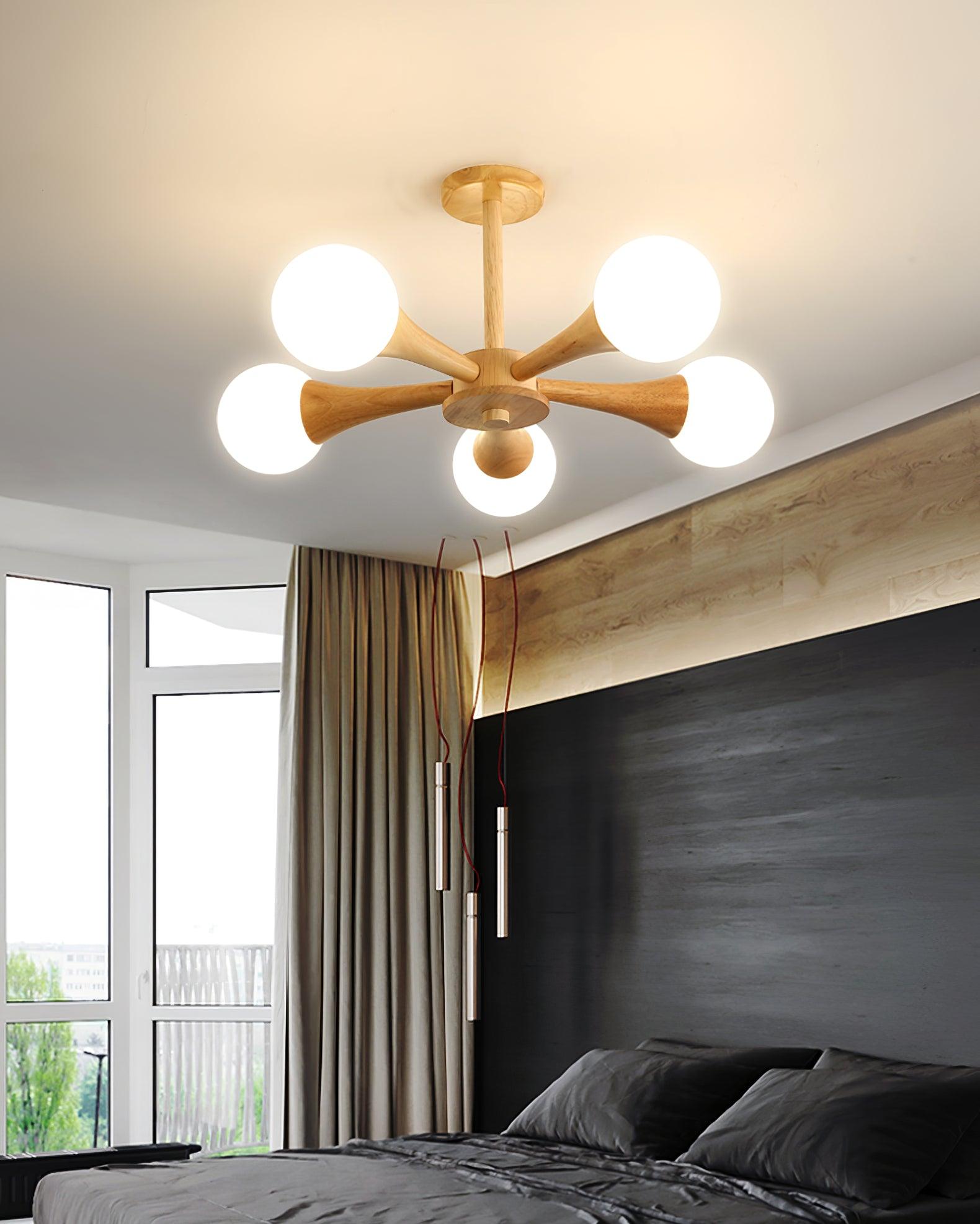 Lustra Kronleuchter Holz Globus Retro-Letslighting