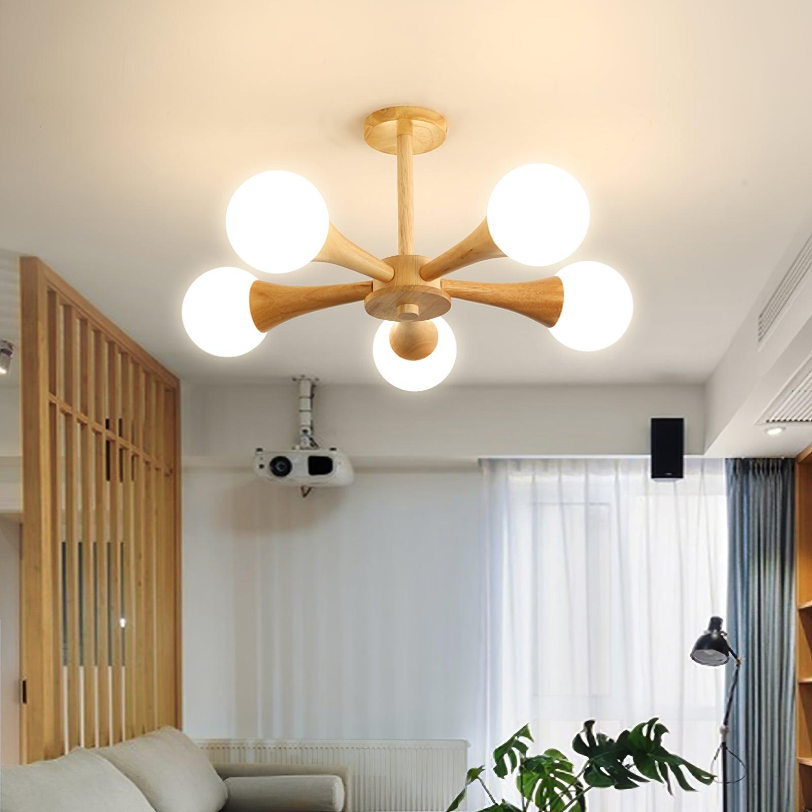 Lustra Kronleuchter Holz Globus Retro-Letslighting