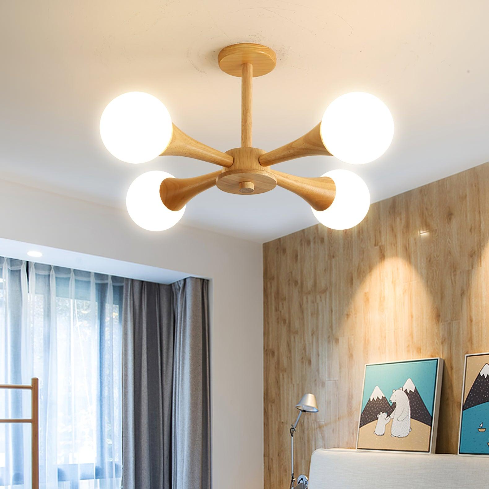 Lustra Kronleuchter Holz Globus Retro-Letslighting