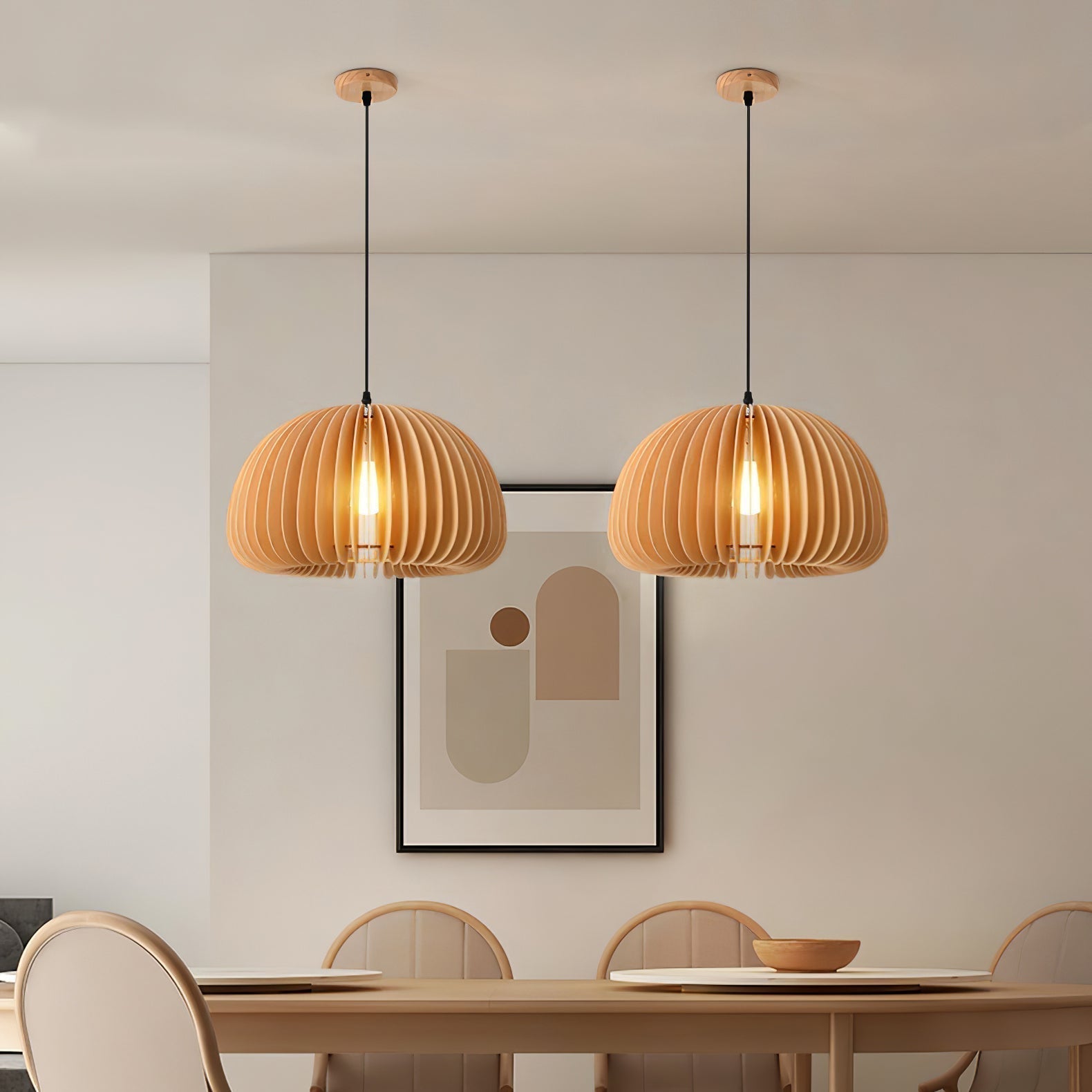 Solara Pendelleuchte Holz Kürbis Kuppel Nordisch-Letslighting