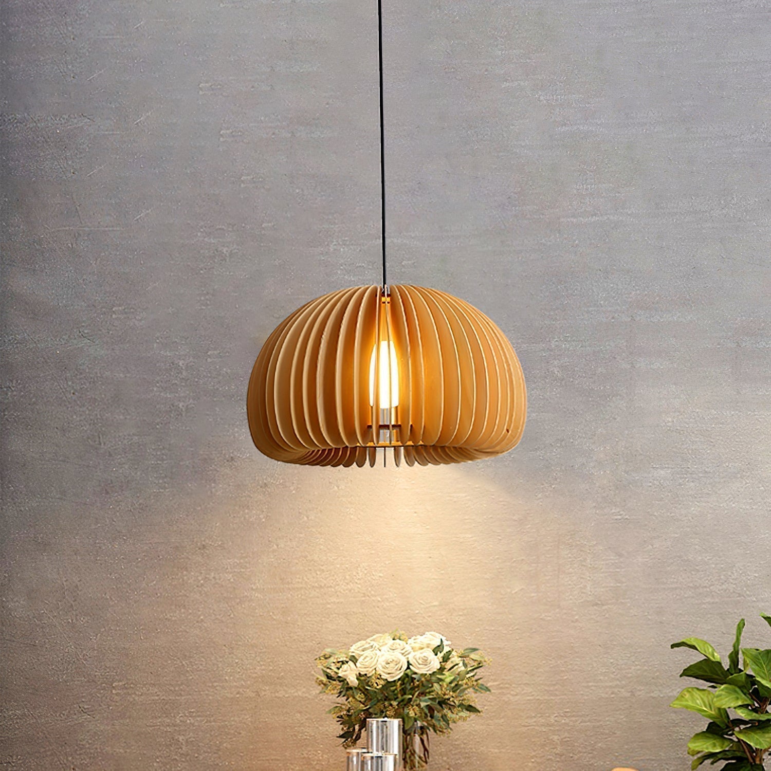 Solara Pendelleuchte Holz Kürbis Kuppel Nordisch-Letslighting