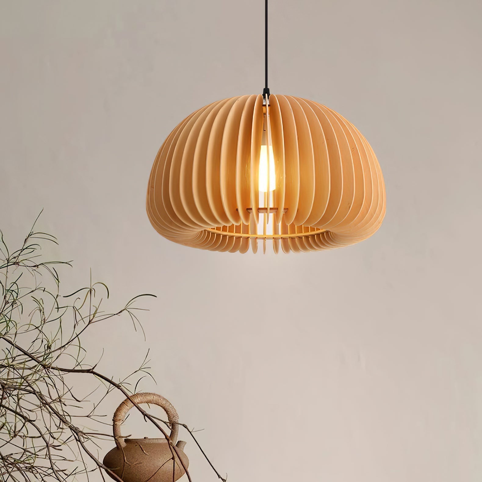 Solara Pendelleuchte Holz Kürbis Kuppel Nordisch-Letslighting