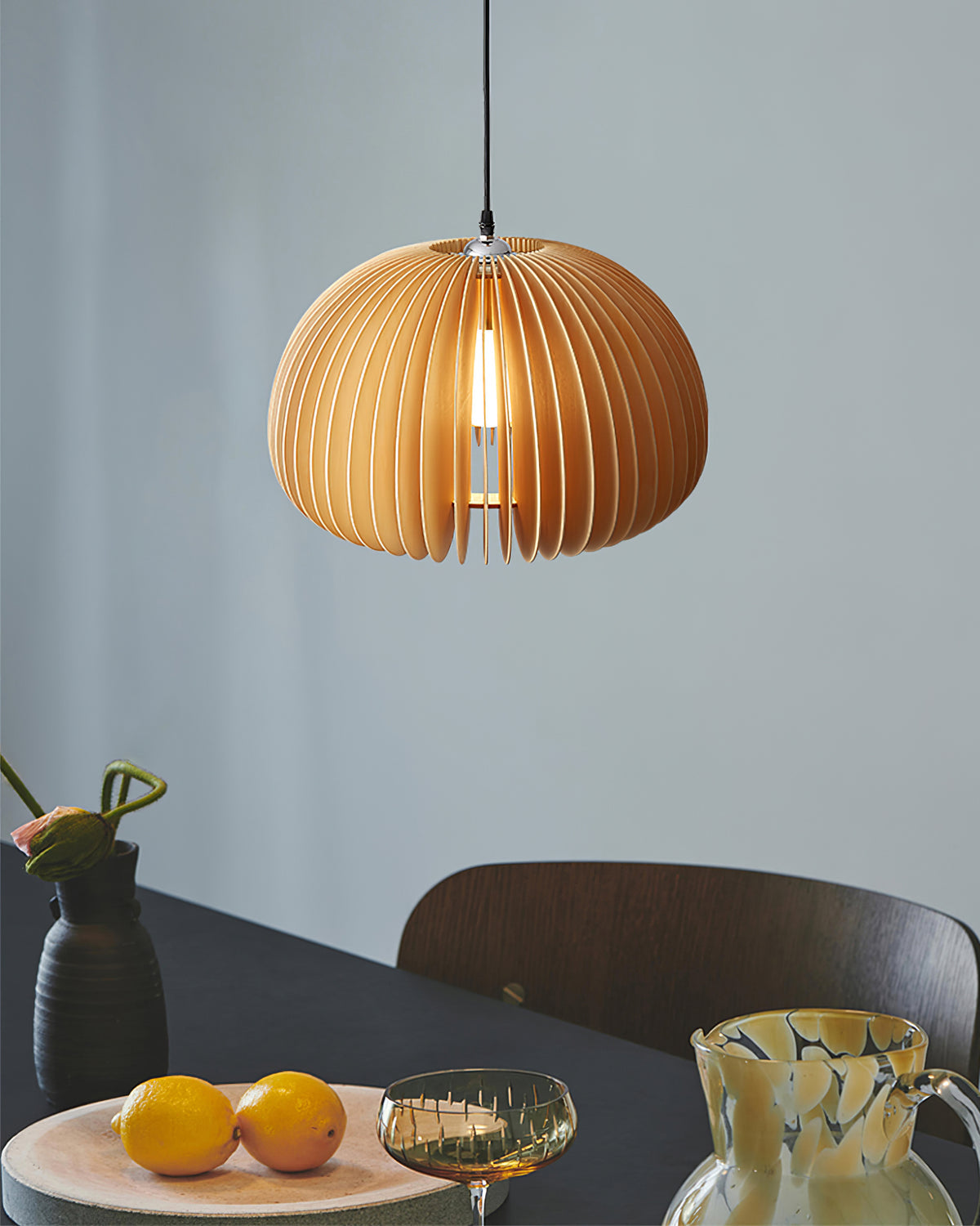 Solara Pendelleuchte Holz Kürbis Kuppel Nordisch-Letslighting