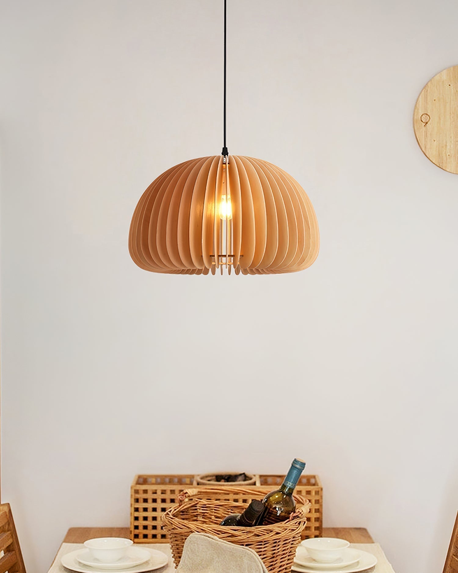 Solara Pendelleuchte Holz Kürbis Kuppel Nordisch-Letslighting
