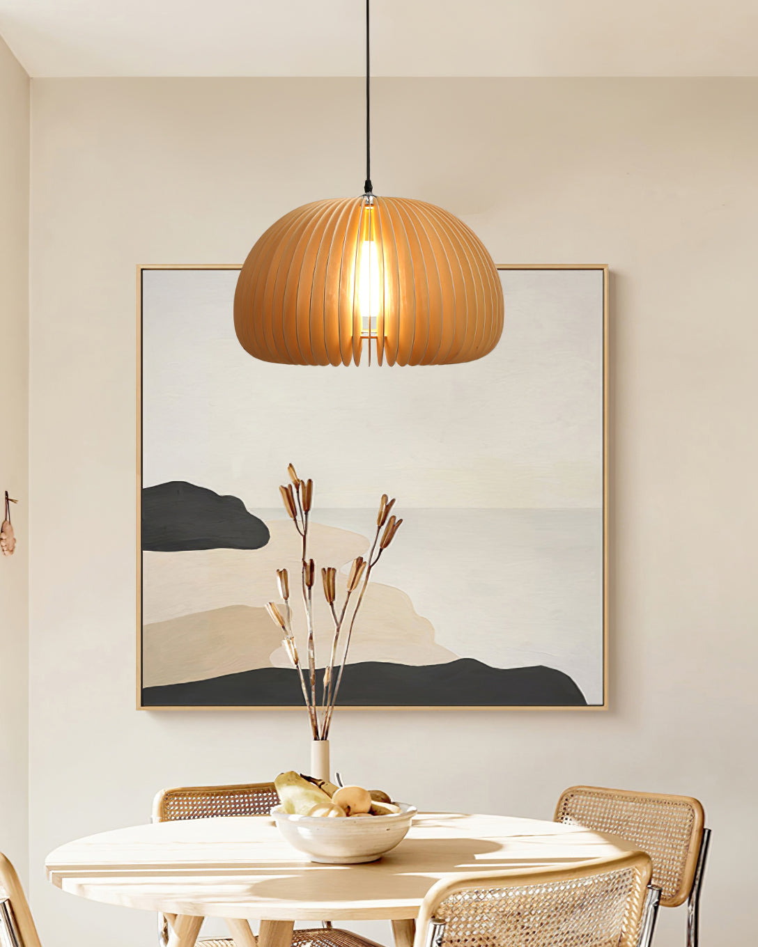 Solara Pendelleuchte Holz Kürbis Kuppel Nordisch-Letslighting
