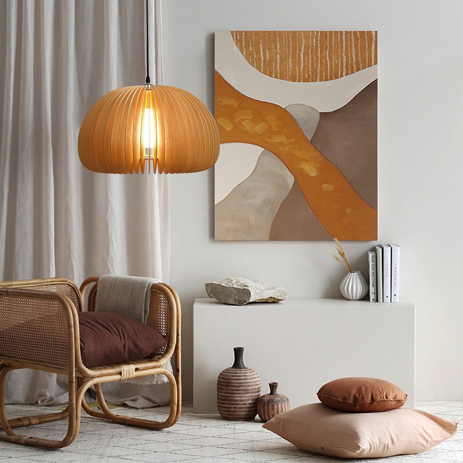Solara Pendelleuchte Holz Kürbis Kuppel Nordisch-Letslighting