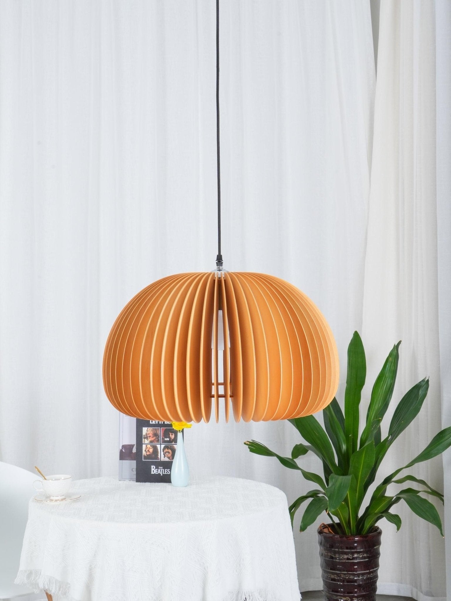 Solara Pendelleuchte Holz Kürbis Kuppel Nordisch-Letslighting