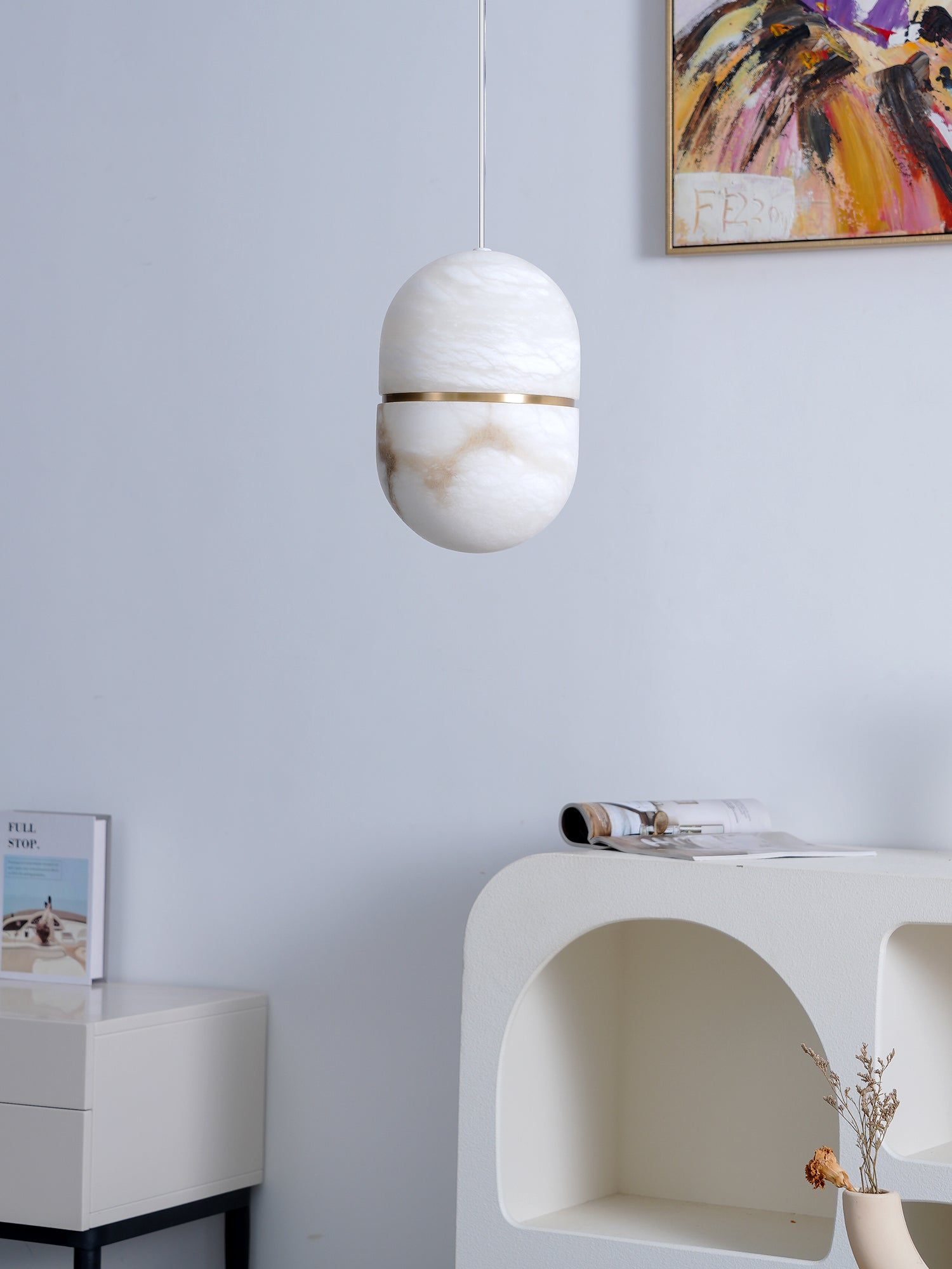 Strata Alabaster Pendant Light Capsule-shaped - Neutralighting