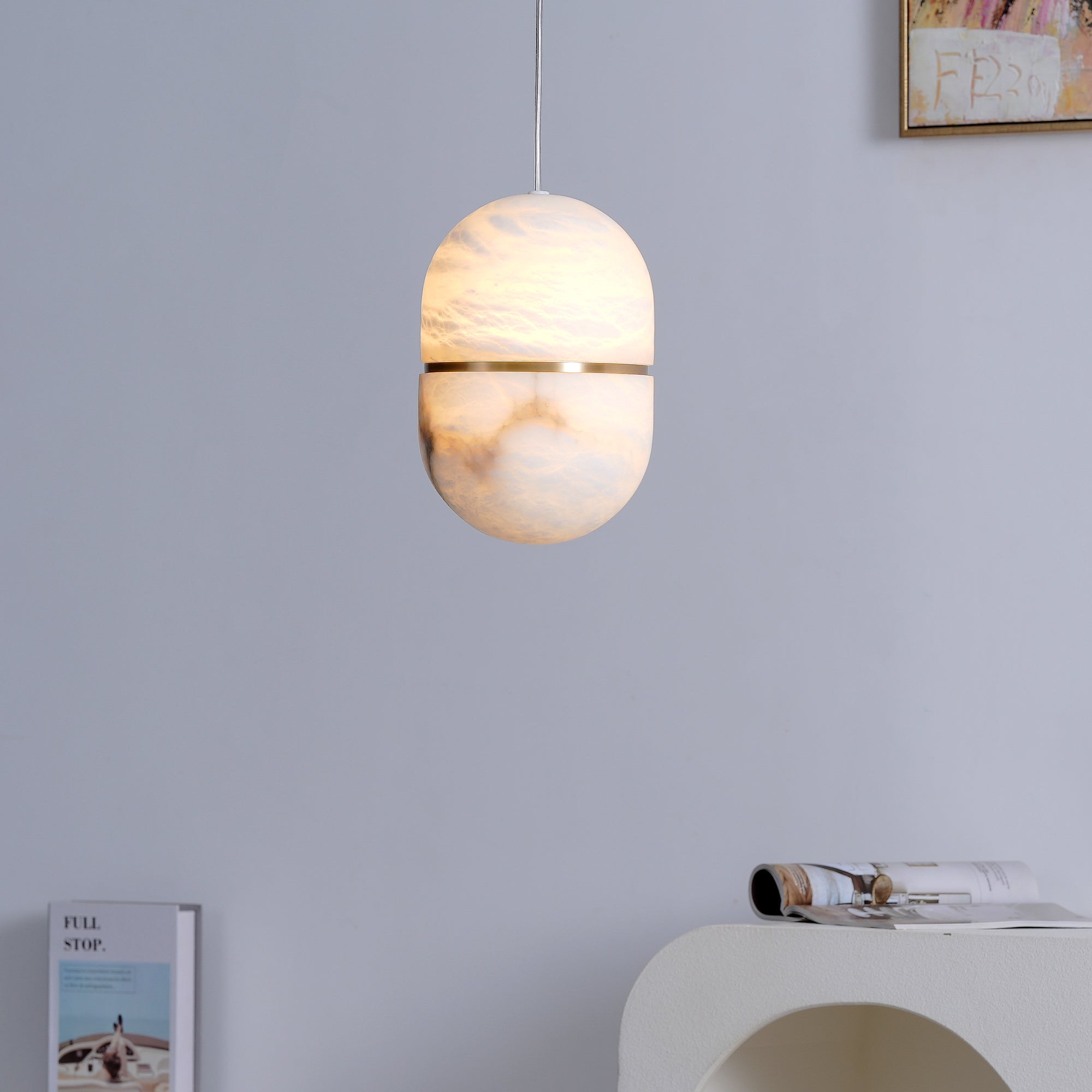 Strata Alabaster Pendant Light Capsule-shaped - Neutralighting
