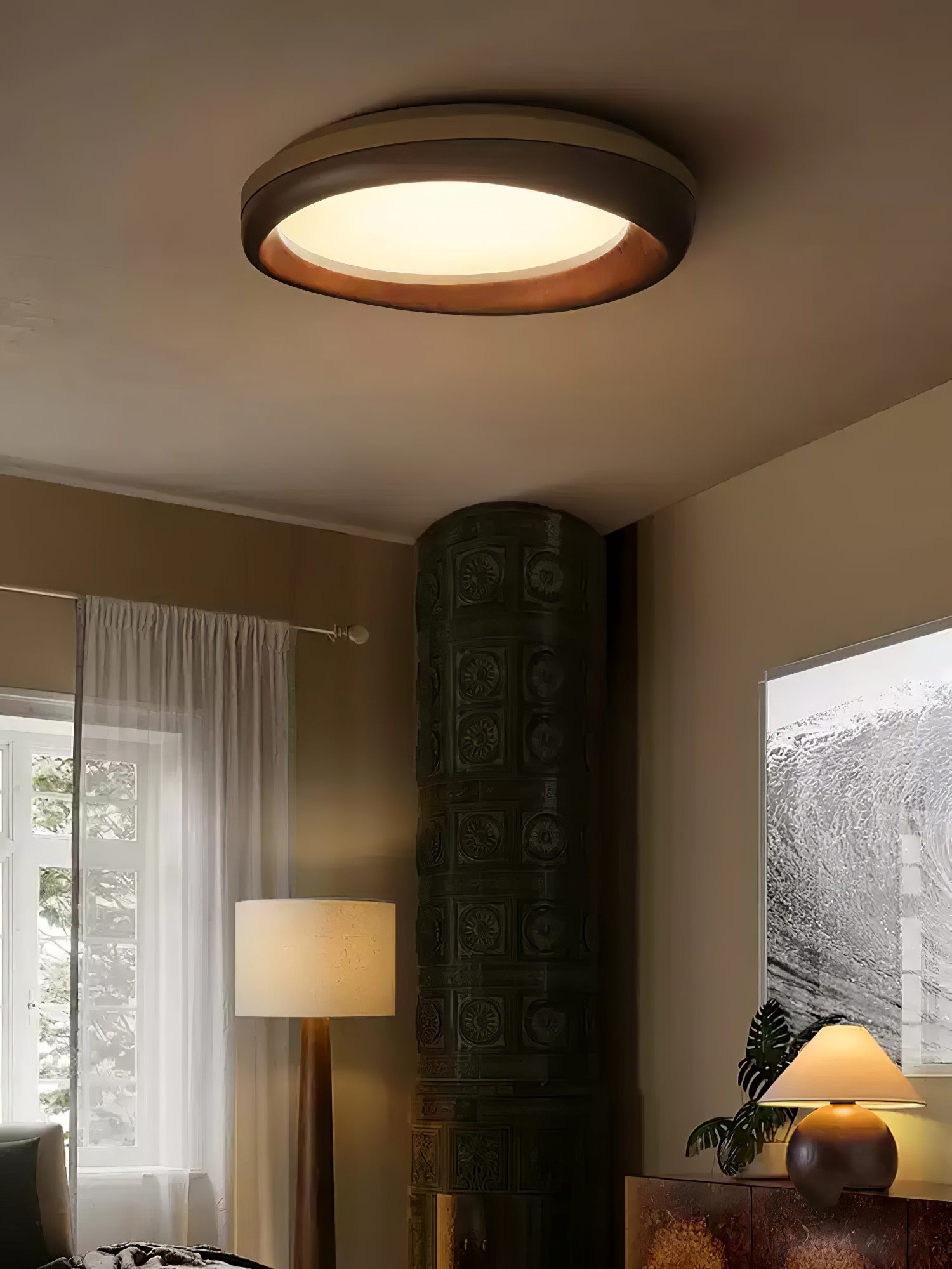 Eurtheara Deckenleuchte aus organischem Holz und Glas-Letslighting