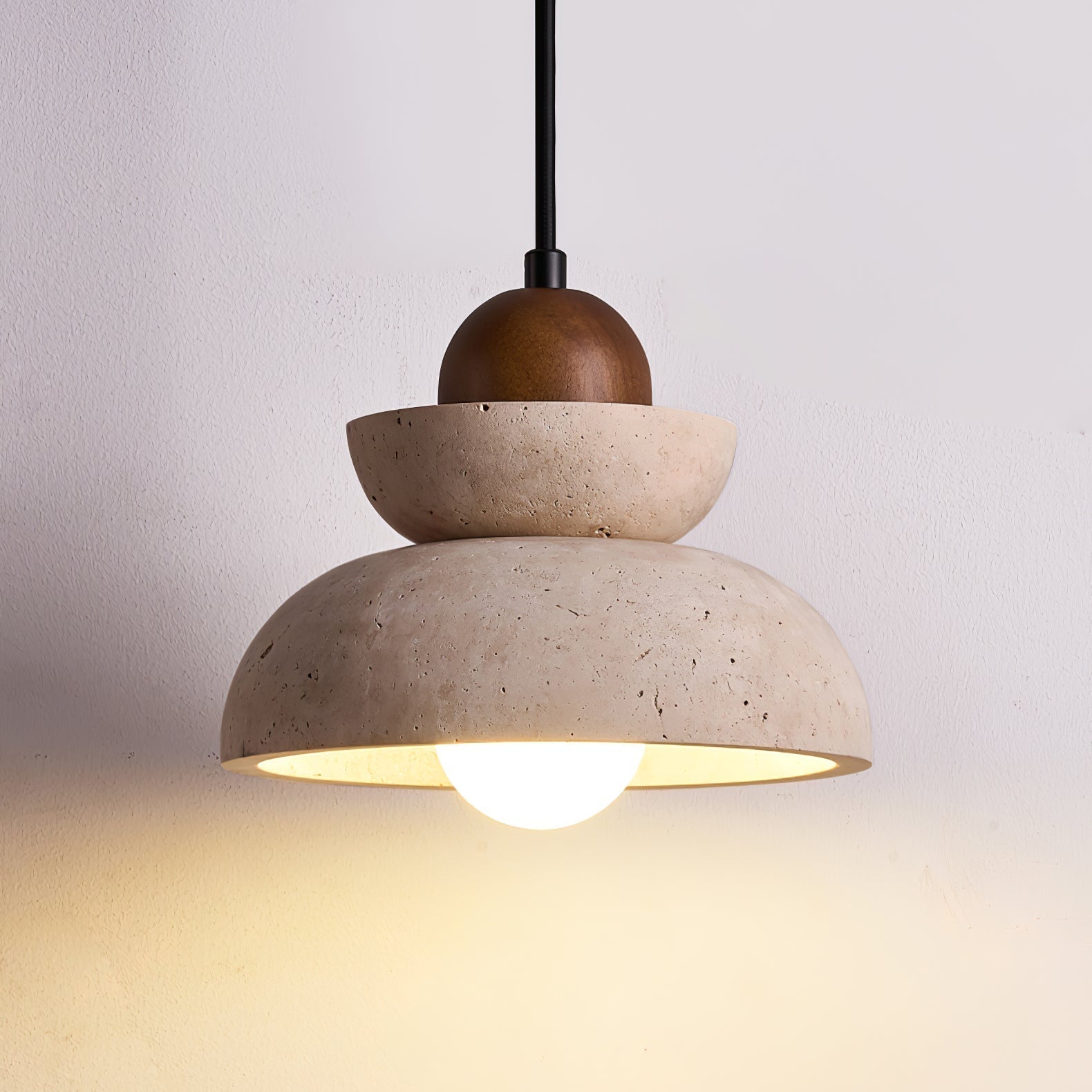 Zophaos Tiered-Bell Travertine Pendant Light - Neutralighting