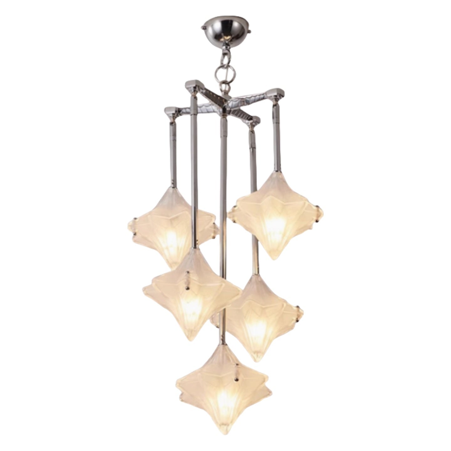 Art Deco Stern Kronleuchter Milchglas, Stil B (5 Köpfe)