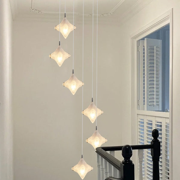 Art Deco Pendelleuchte mit 6 Köpfen, Milchglas