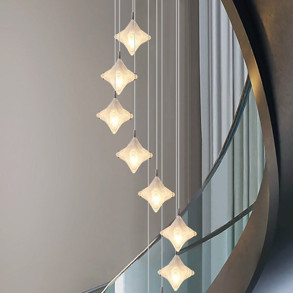 Art Deco Sterntreppe Pendelleuchte - Milchglas Hängeleuchte - Astris Altair