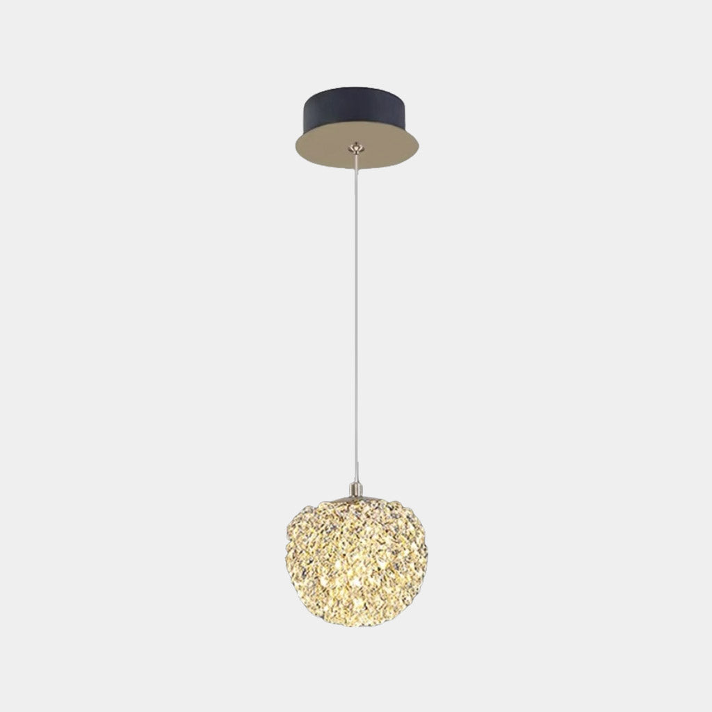 Pendelleuchte, klein, klare Kristallkugel, Blumenmuster, Gold