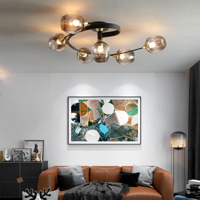 Valentina LED Deckenleuchte, Metall/Glas, Schwarz/Gold, Wohnzimmer