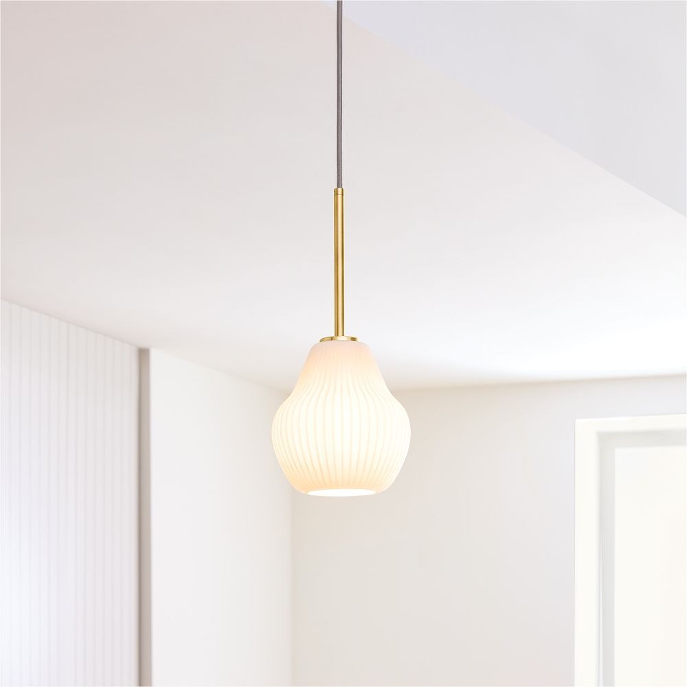 Hängelampe mit Nickel-Finish und geriffeltem Glas