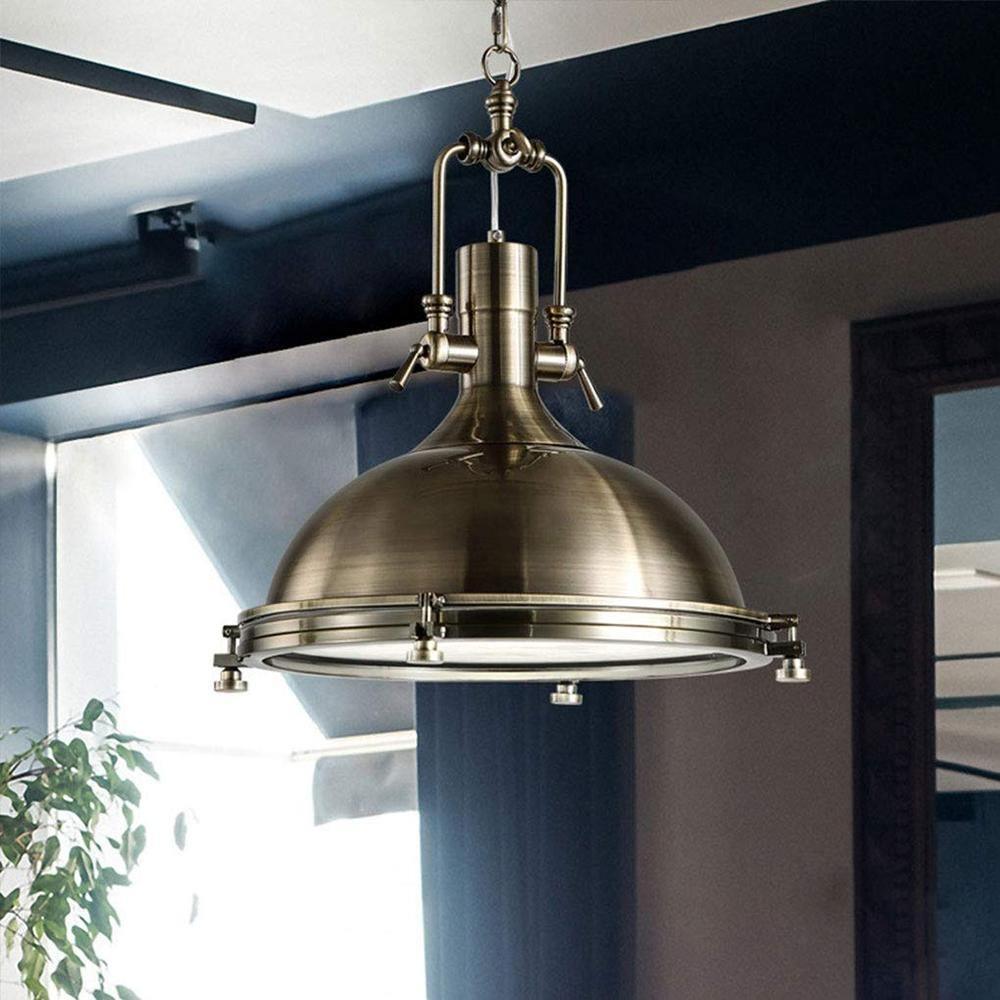 Solara Pendant Lamp Brass Ribbed Dome Industrial - Letslighting