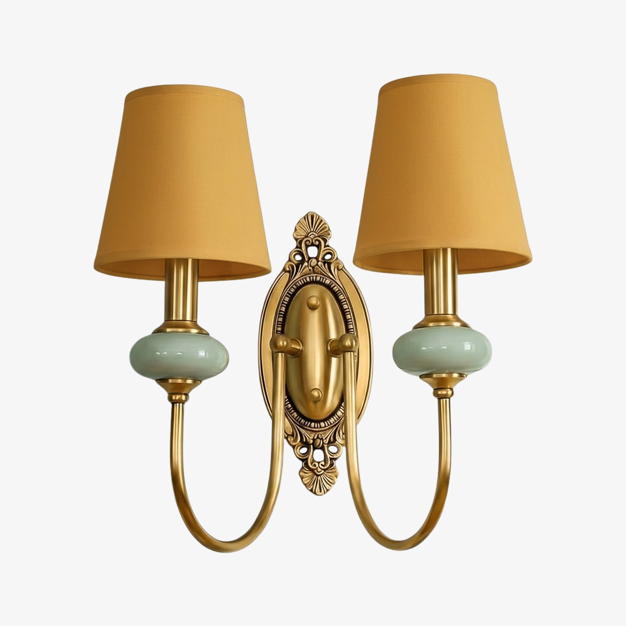 Rowanea Wandleuchte im modernen Landhausstil aus Keramik und Stoff für den Flur