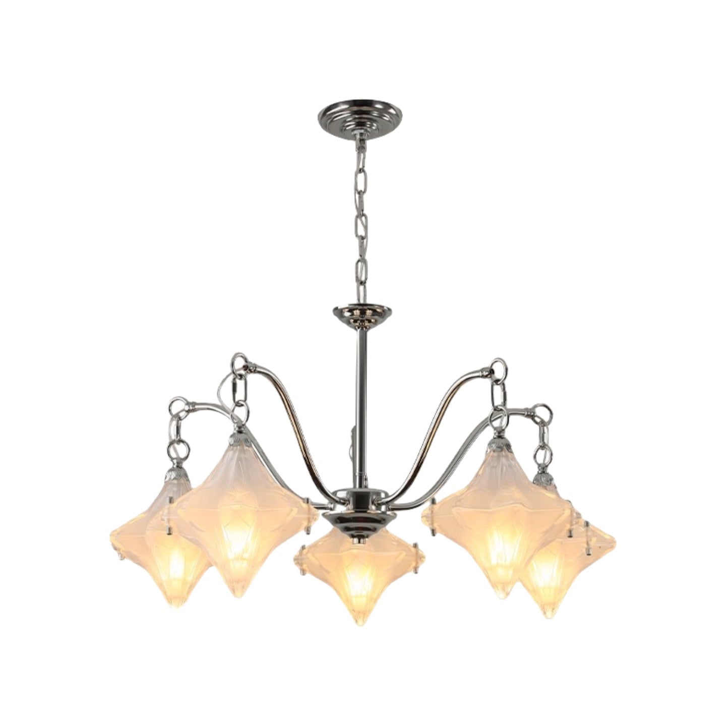 Art Deco Stern Kronleuchter Milchglas, stilvolle Beleuchtung