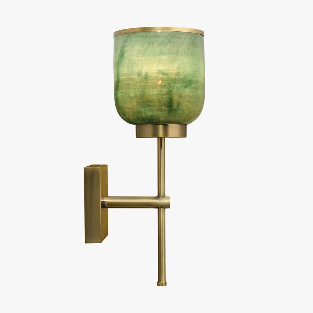Vintage Wandleuchte aus Metall mit grünem Glasschirm