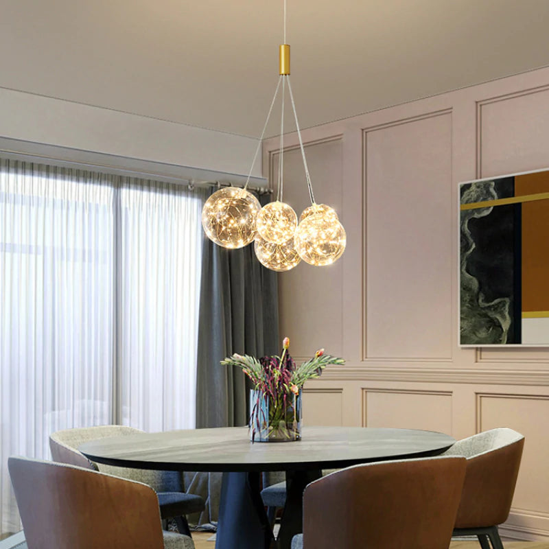 Valentina Modern LED Pendelleuchte Kugel, Esstisch, Glas Metall