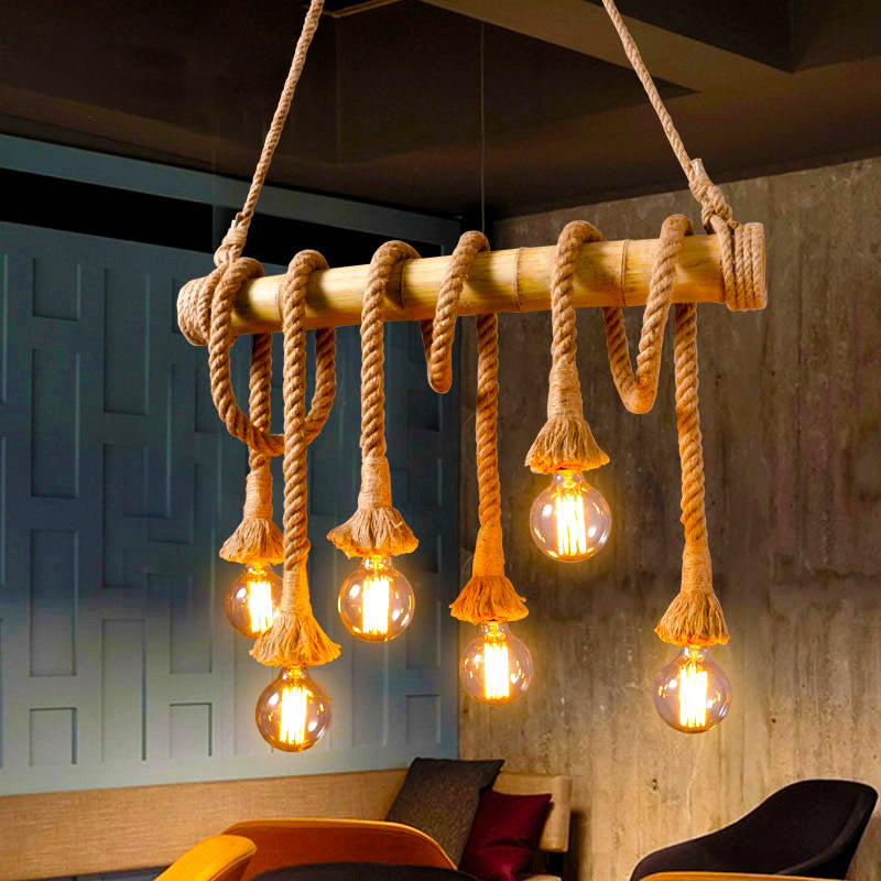 Silva Vintage LED Pendelleuchte Landhaus/Wohnzimmer Holz/Seil Glas