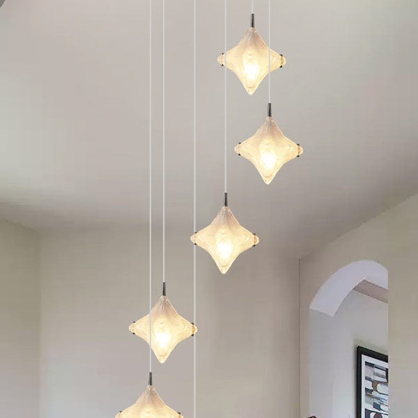 Art Deco Sterntreppe Pendelleuchte - Milchglas Hängeleuchte - Astris Altair