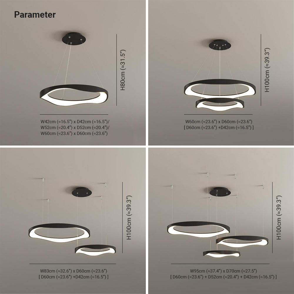 Arisha Modern LED Pendelleuchte Ring Esstisch, Schwarz/Weiß, Metall Acryl