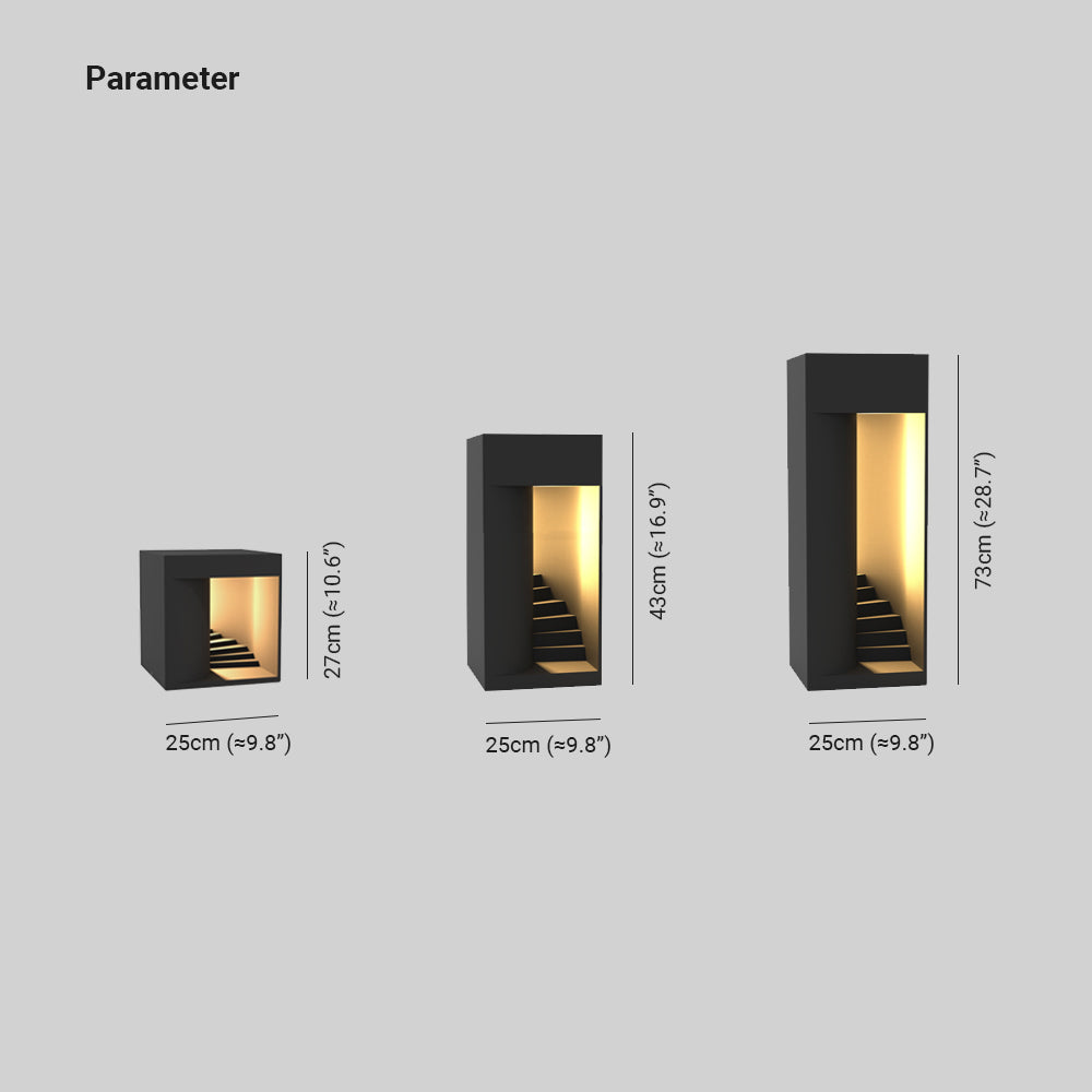 Ray Moderne Design Quadratische LED Außenleuchte Schwarz Garten-Flur Metall 3 Größen 27cm-43cm-73cm