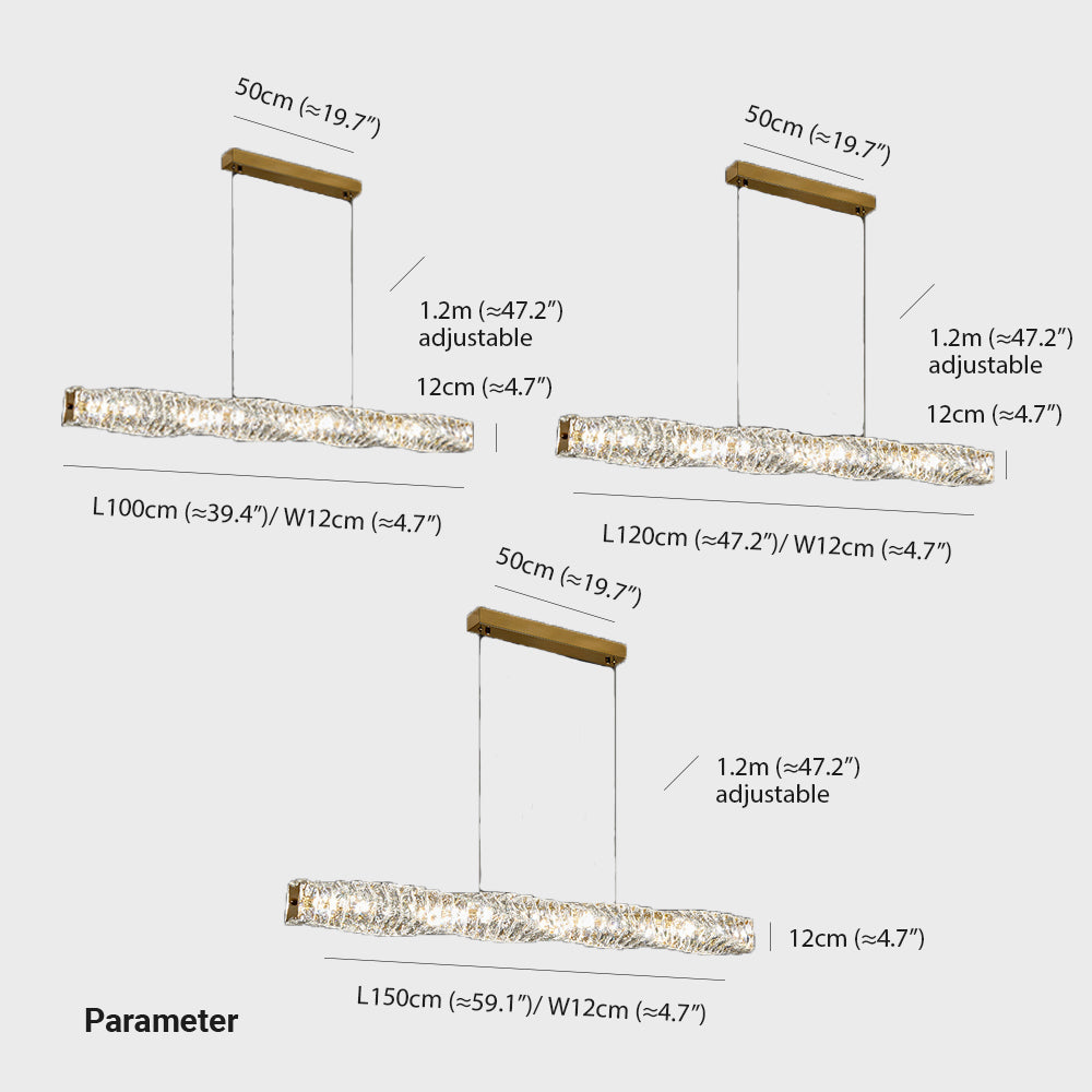 Kristy Vintage Linear LED Pendelleuchte Gold/Silber Esstisch/Schlaf/Wohnzimmer 100-120-150cm Metall Kristall