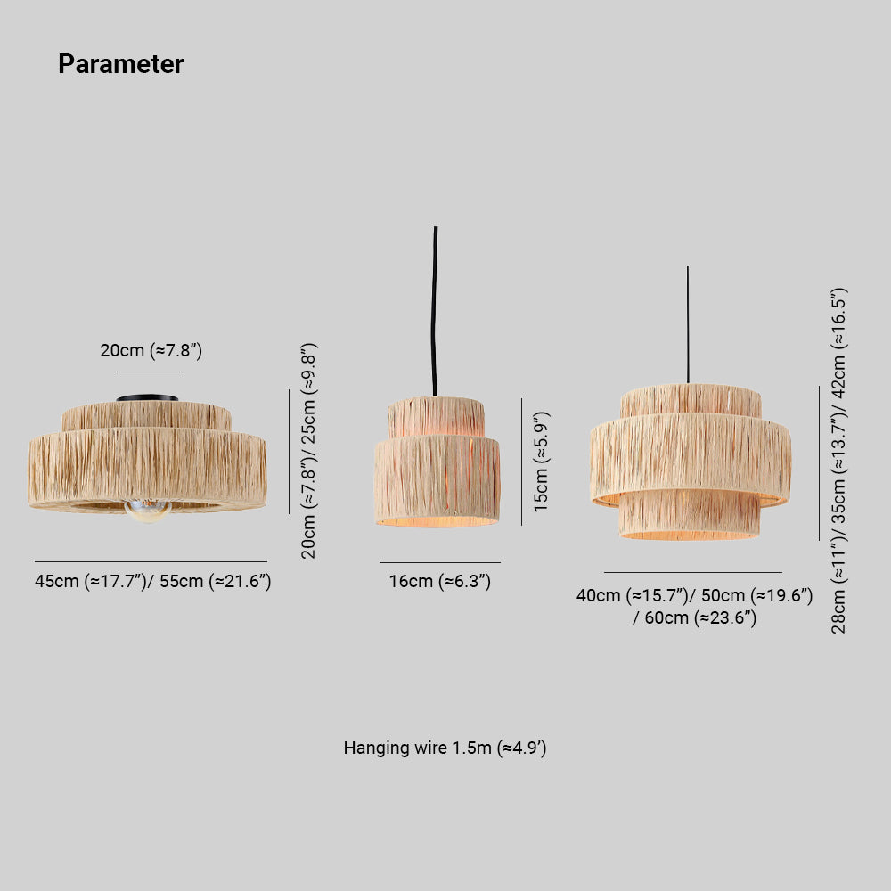 Muto Rustic Boho Rattan Pendant Light 3 Style Living Room