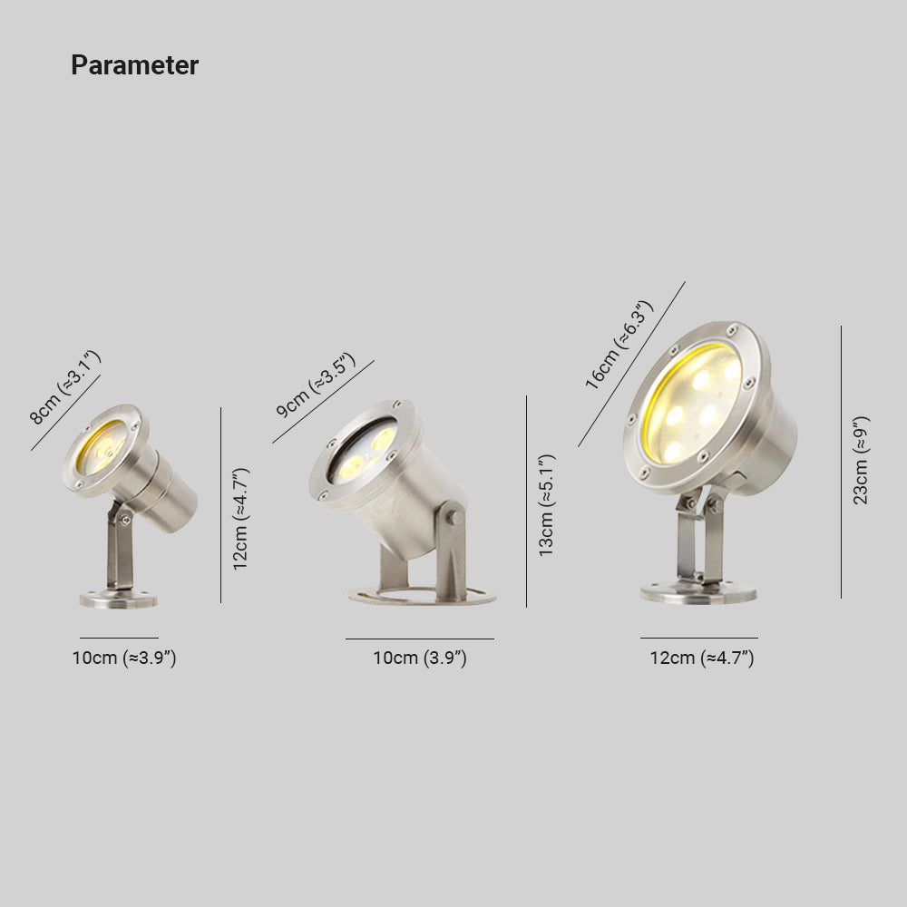 Ray Modern LED Außenleuchte Strahler unter Wasser Chrom Metall&Glas 12/13/23CM Lang