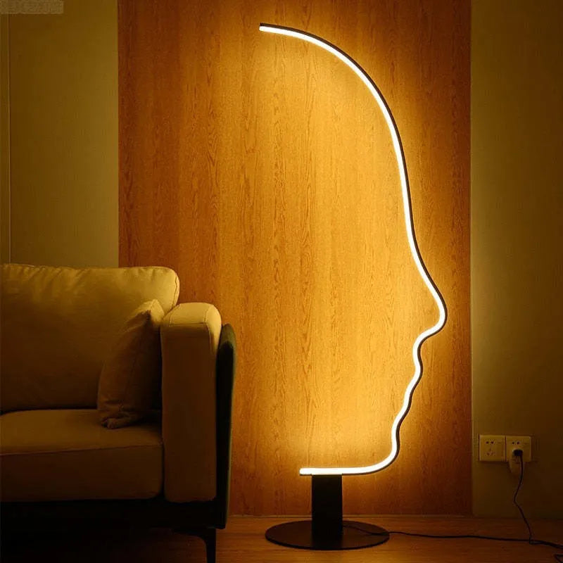 Arisha Minimalistisch Stehlampe mit menschlichem Gesichtsprofil und Bogen Linear