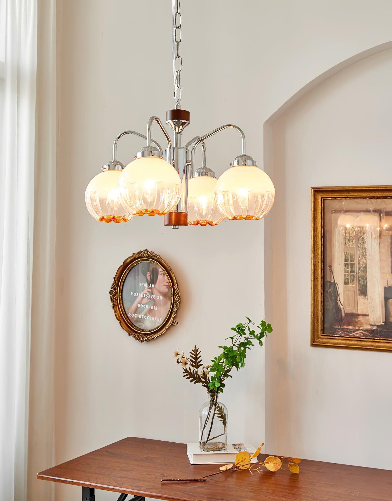Ulliria Kronleuchter aus Walnussglas mit Nordischer Kunstblume-Letslighting