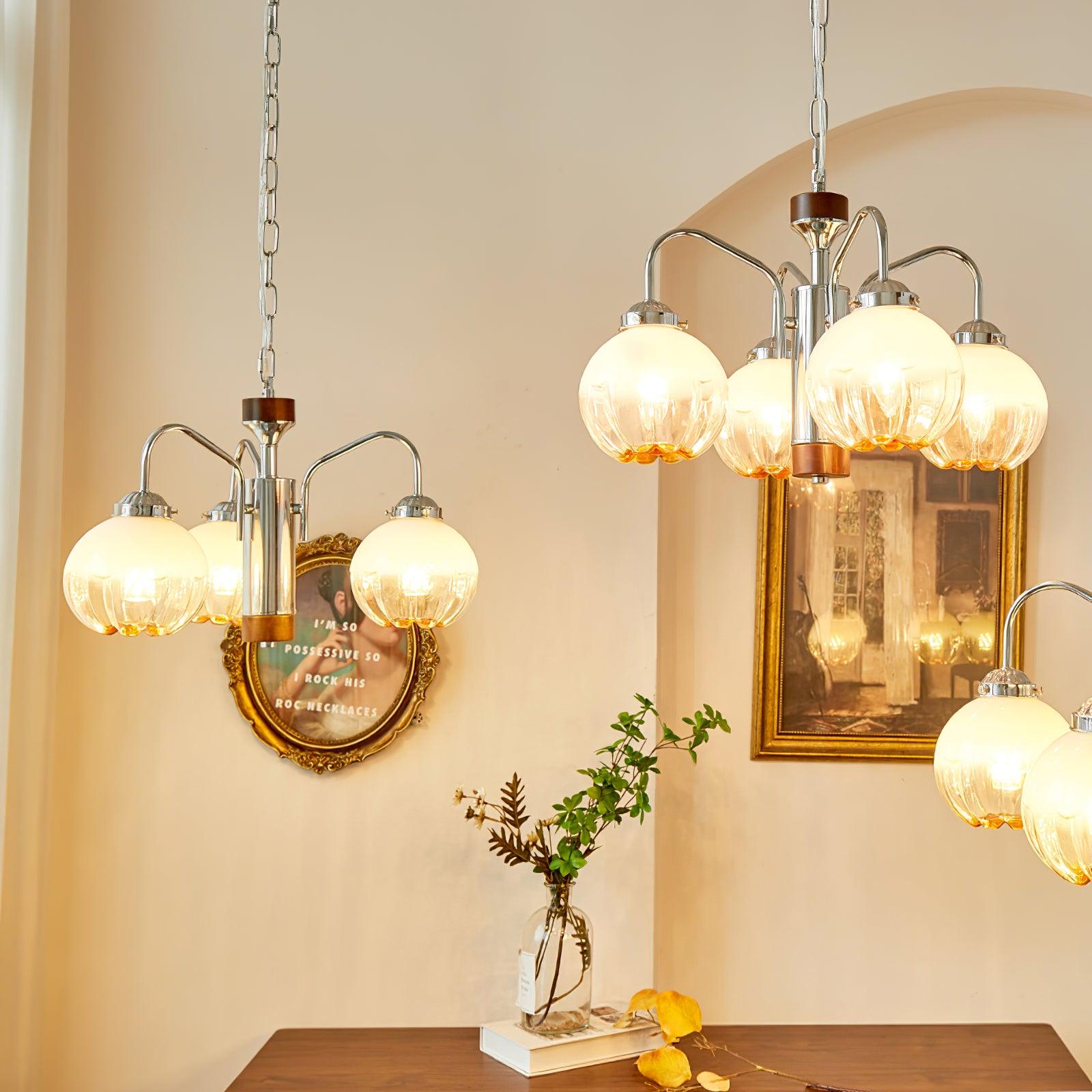 Ulliria Kronleuchter aus Walnussglas mit Nordischer Kunstblume-Letslighting