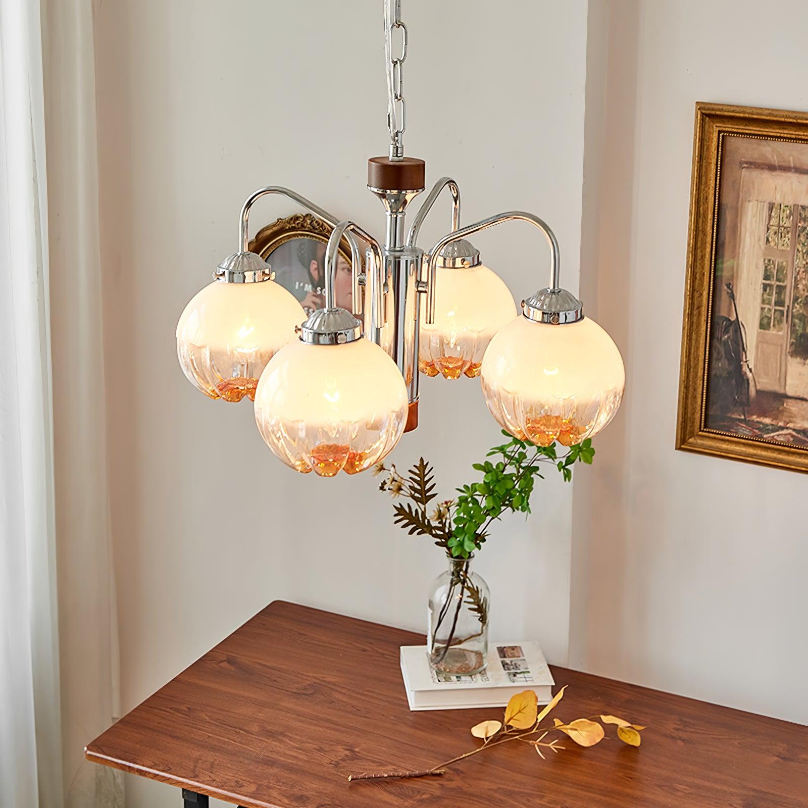 Ulliria Kronleuchter aus Walnussglas mit Nordischer Kunstblume-Letslighting