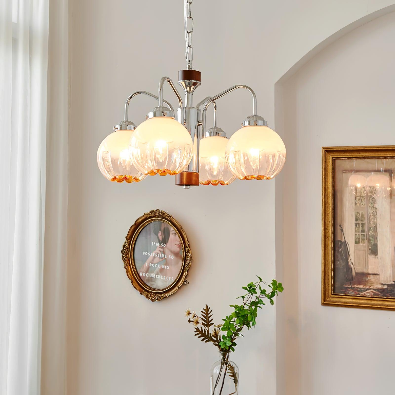 Ulliria Kronleuchter aus Walnussglas mit Nordischer Kunstblume-Letslighting