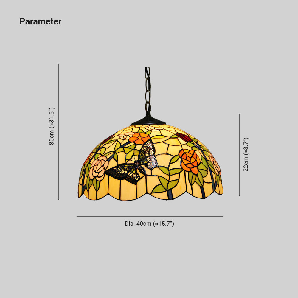 Arisha Vintage farbig Schmetterling Rosa Pendelleuchte Glas Flur