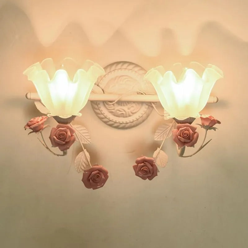 Arisha Vintage Blumen LED Wandlampen Blau/Rosa Badezimmer Metall Glas 2/3Leuchten
