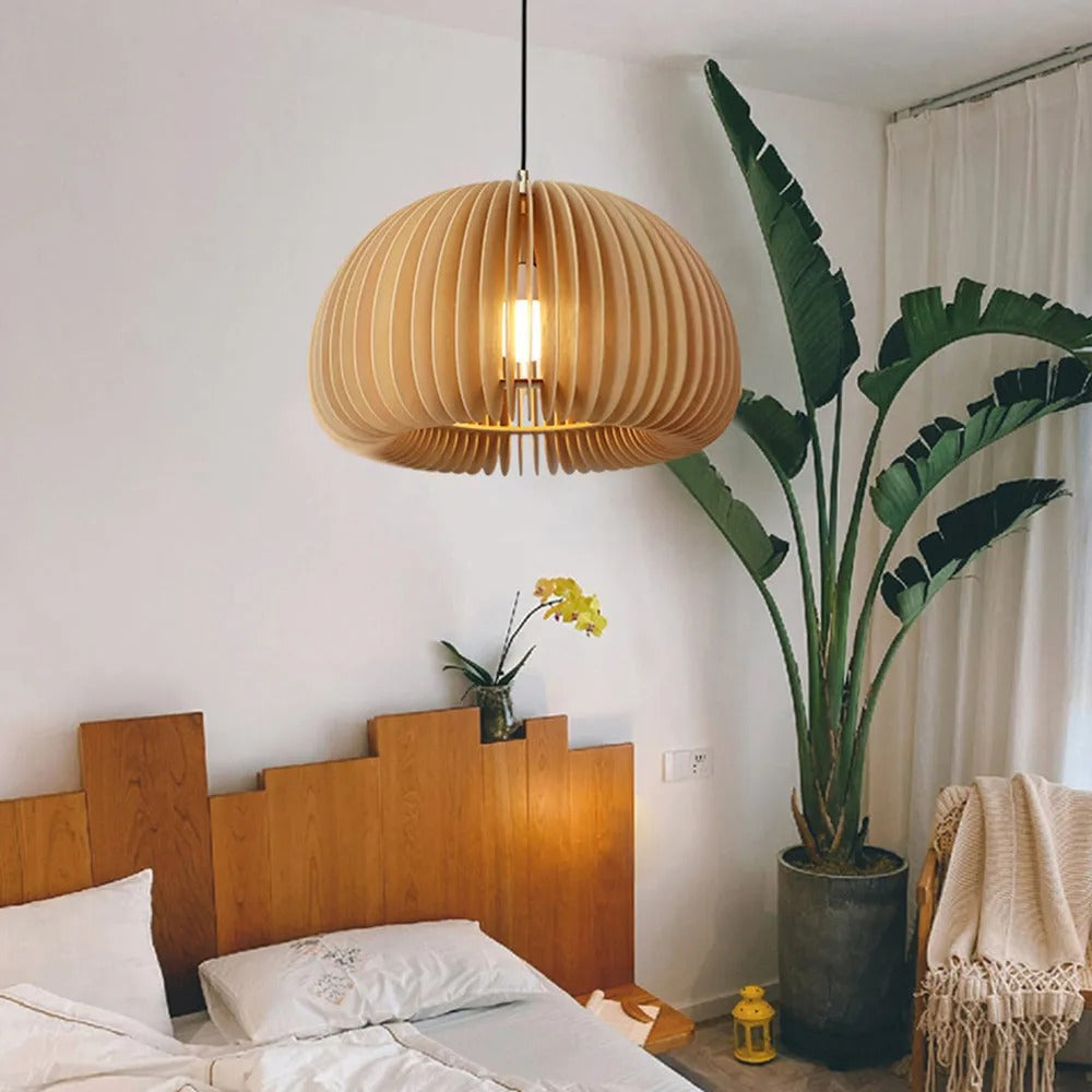 Muto Design LED Pendelleuchte Schlafzimmer/Esszimmer Holz/Metall Kürbis