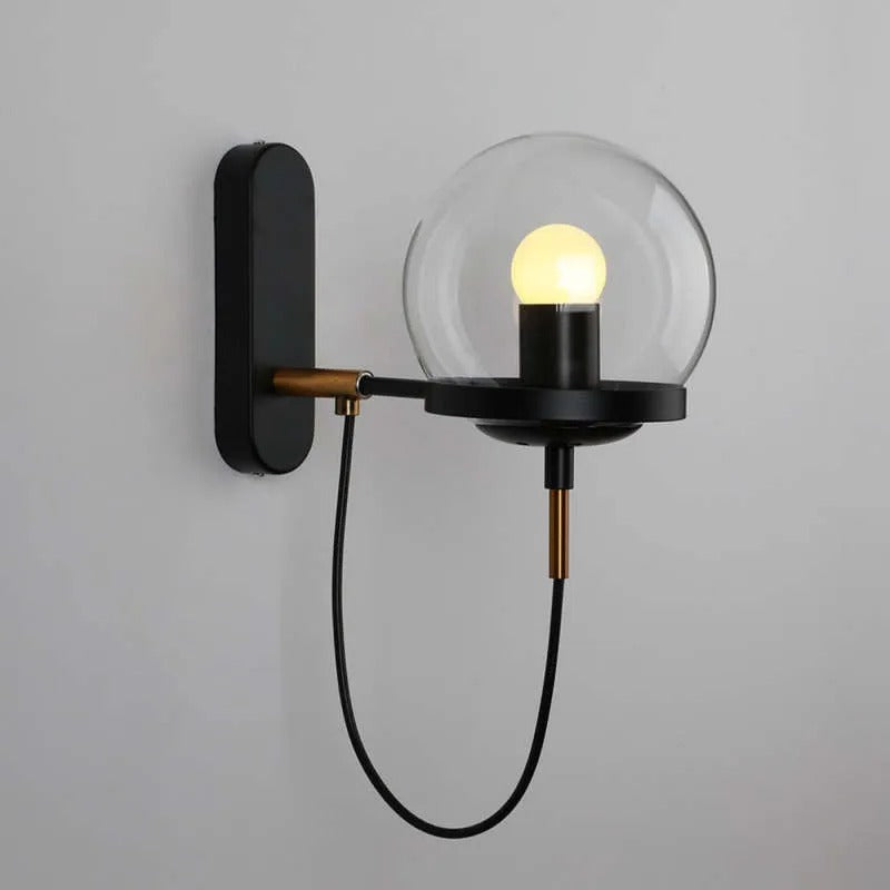 Silva Rustikale Retro Glasglobus Wandleuchte, Schwarz/Bronze