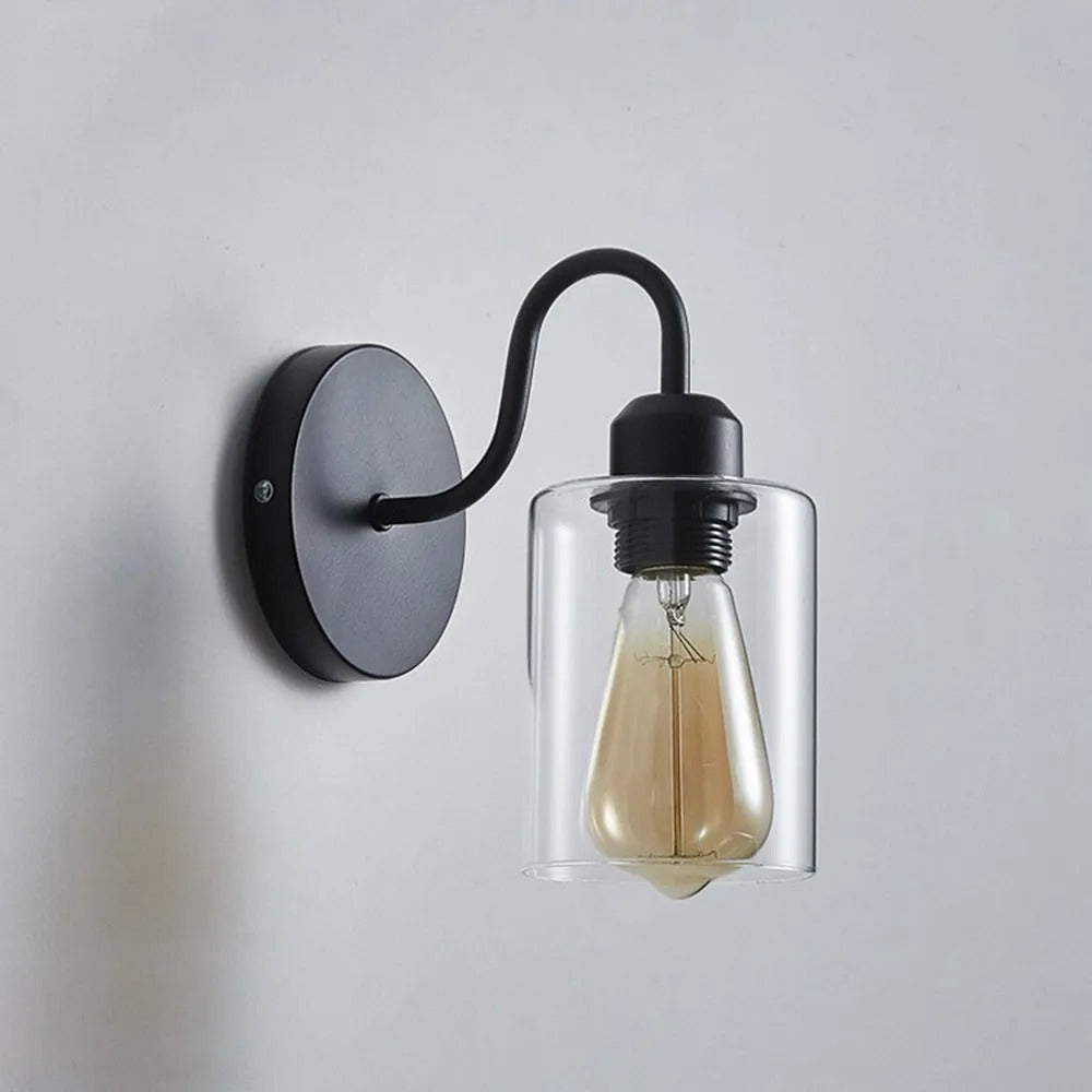 Silva Vintage Klassische Form LED Wandleuchte Innen Schwarz Schlafzimmer/Flur Metall&Glas